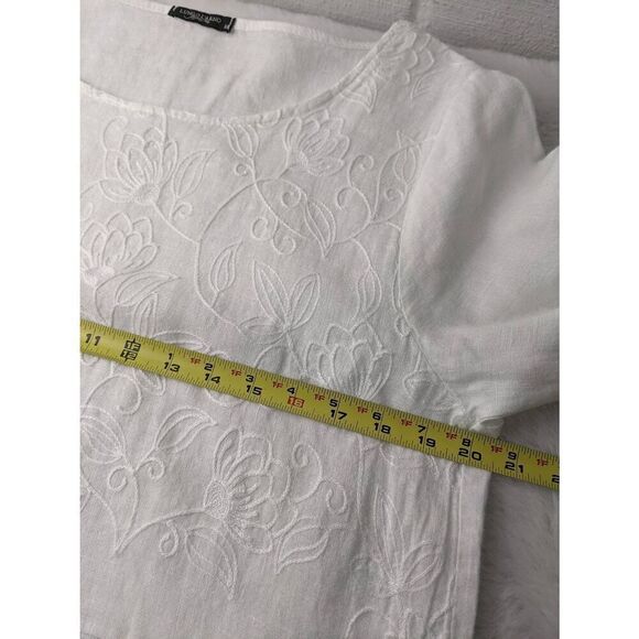 Lungo L'Arno Italy Size M Cool White Pure Linen Embroidered Top Blouse 3/4 Sleev - Picture 6 of 9